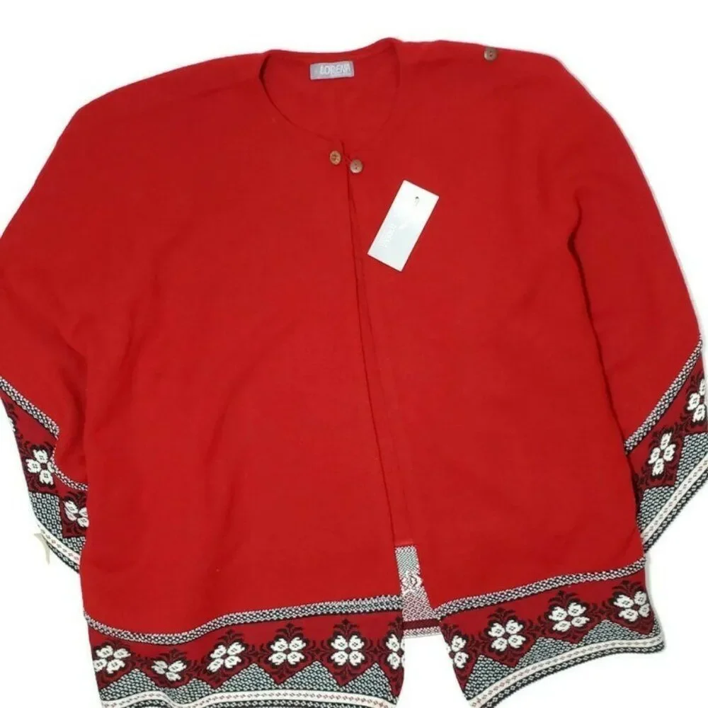 Lorena Original Design Womens Wrap Cape Shawl One Size Red Geometric Design‎ NEW